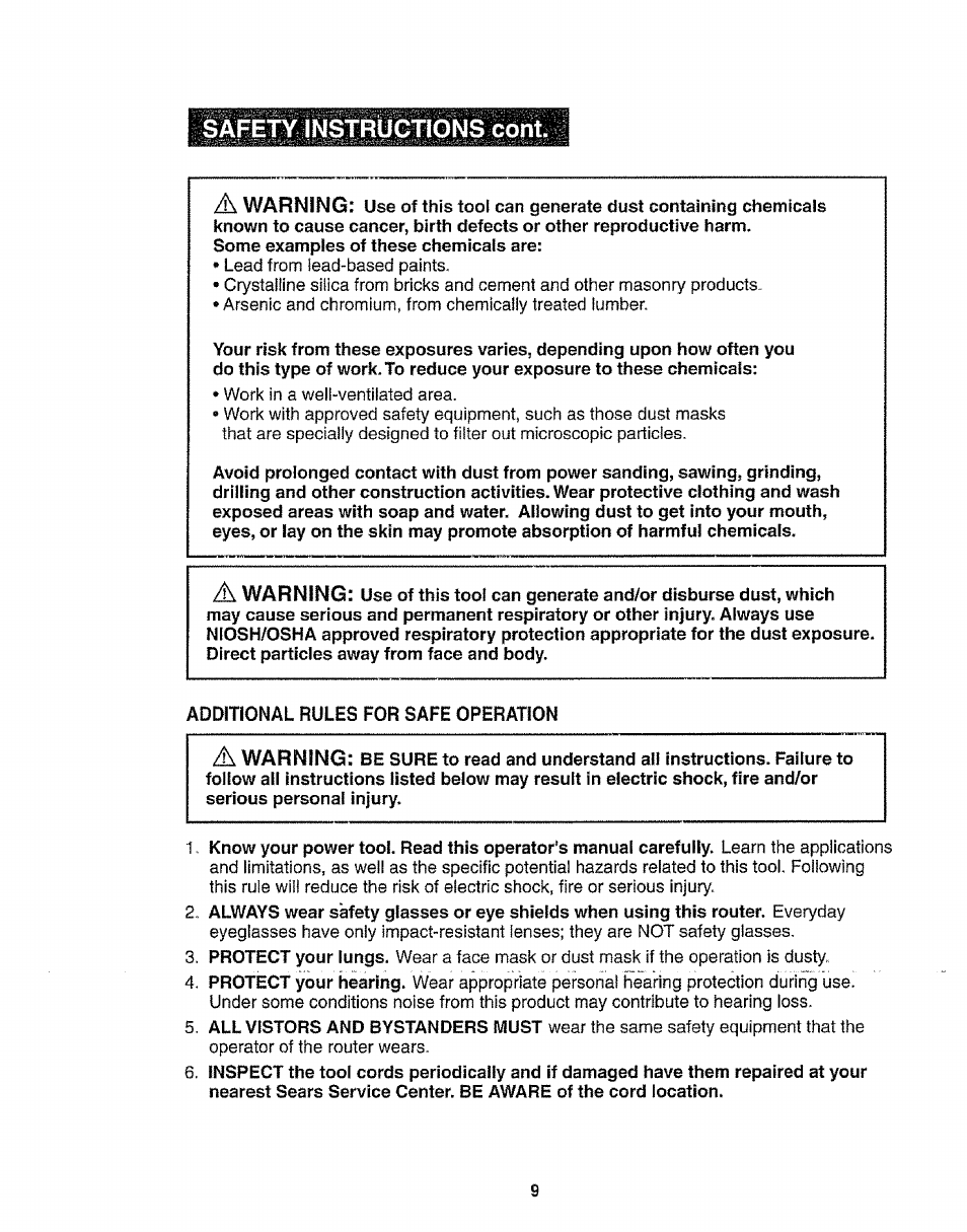 Safety instructions cont | Craftsman 320.17541 User Manual | Page 9 / 40