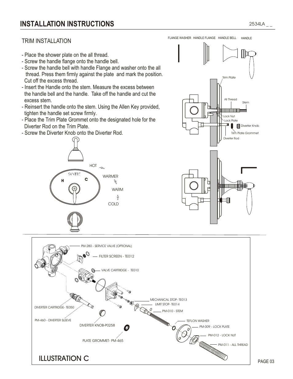 Installation instructions, Illustration c, Trim installation | Santec 2534LA User Manual | Page 3 / 4