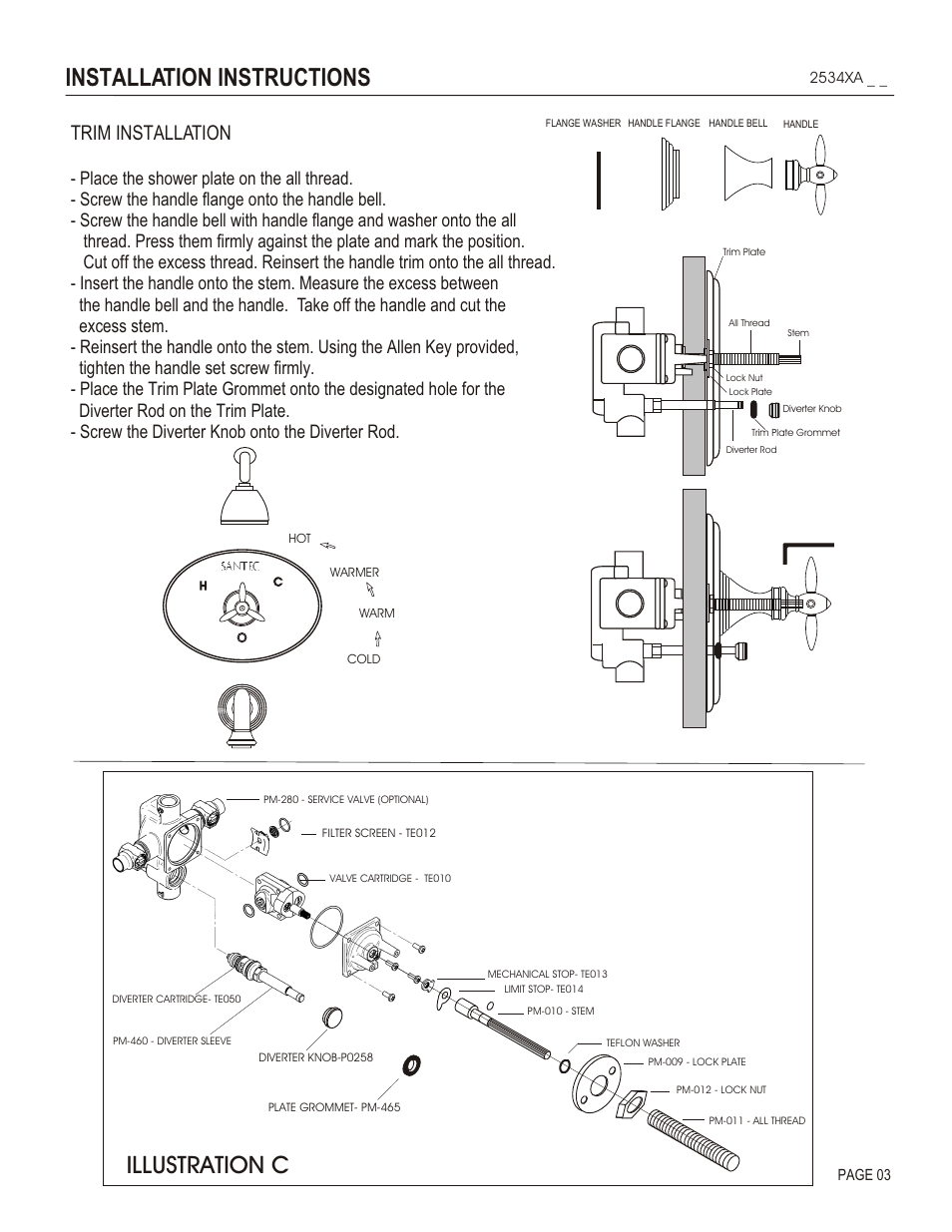 Installation instructions, Illustration c, Trim installation | Santec 2534XA User Manual | Page 3 / 4