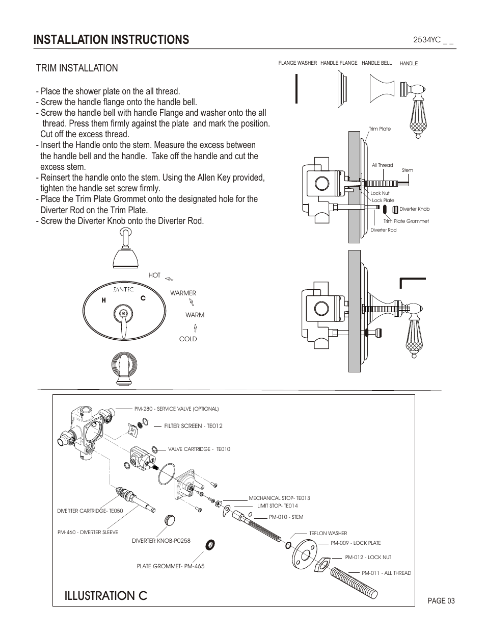 Installation instructions, Illustration c, Trim installation | Santec 2534YC User Manual | Page 3 / 4