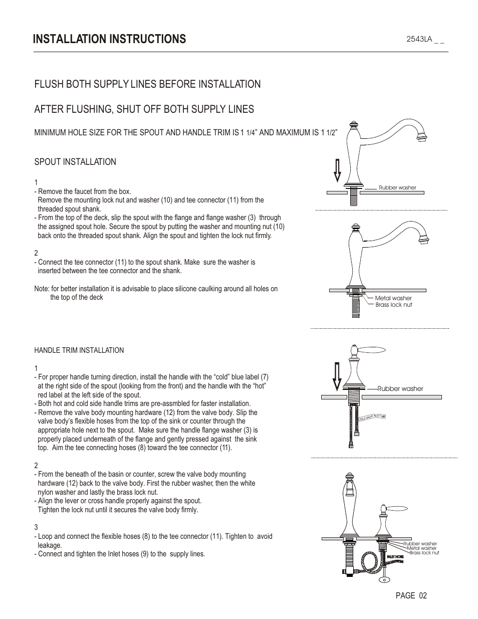 Installation instructions, Spout installation, And maximum is 1 | Page 02 | Santec 2543LA User Manual | Page 2 / 4