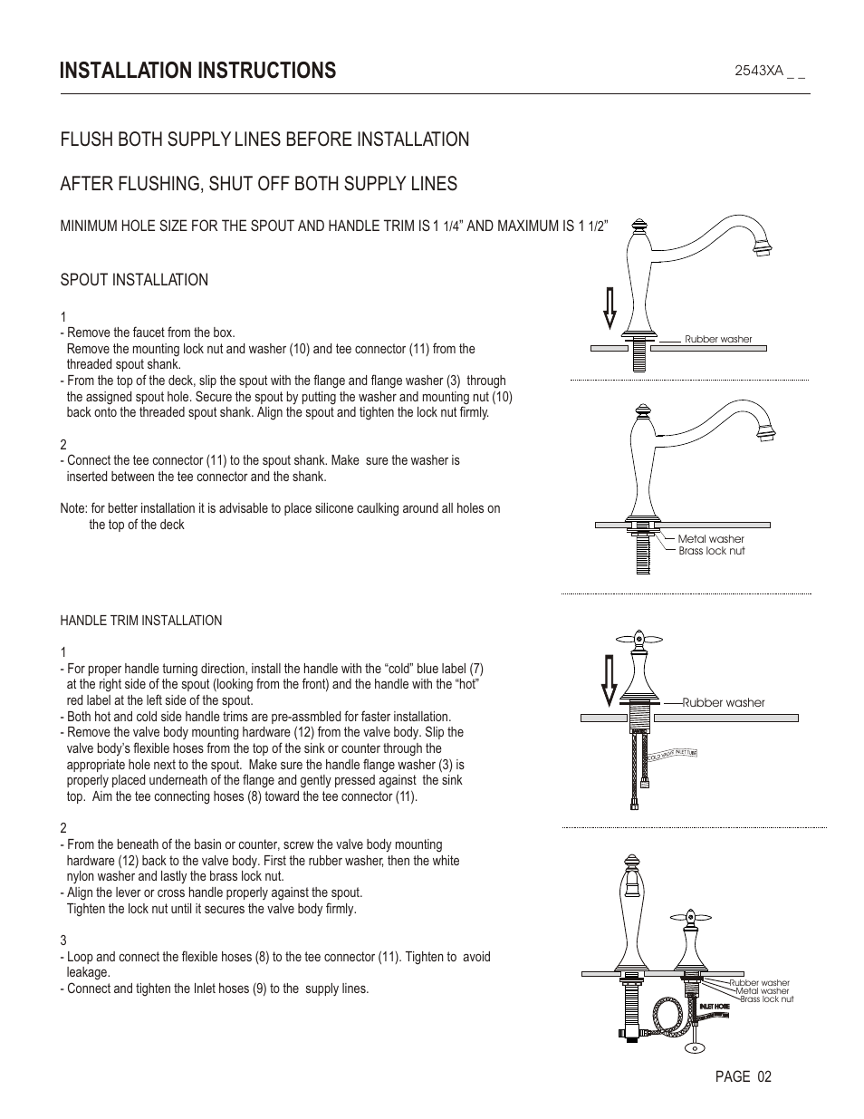 Installation instructions, Spout installation, And maximum is 1 | Page 02 | Santec 2543XA User Manual | Page 2 / 4