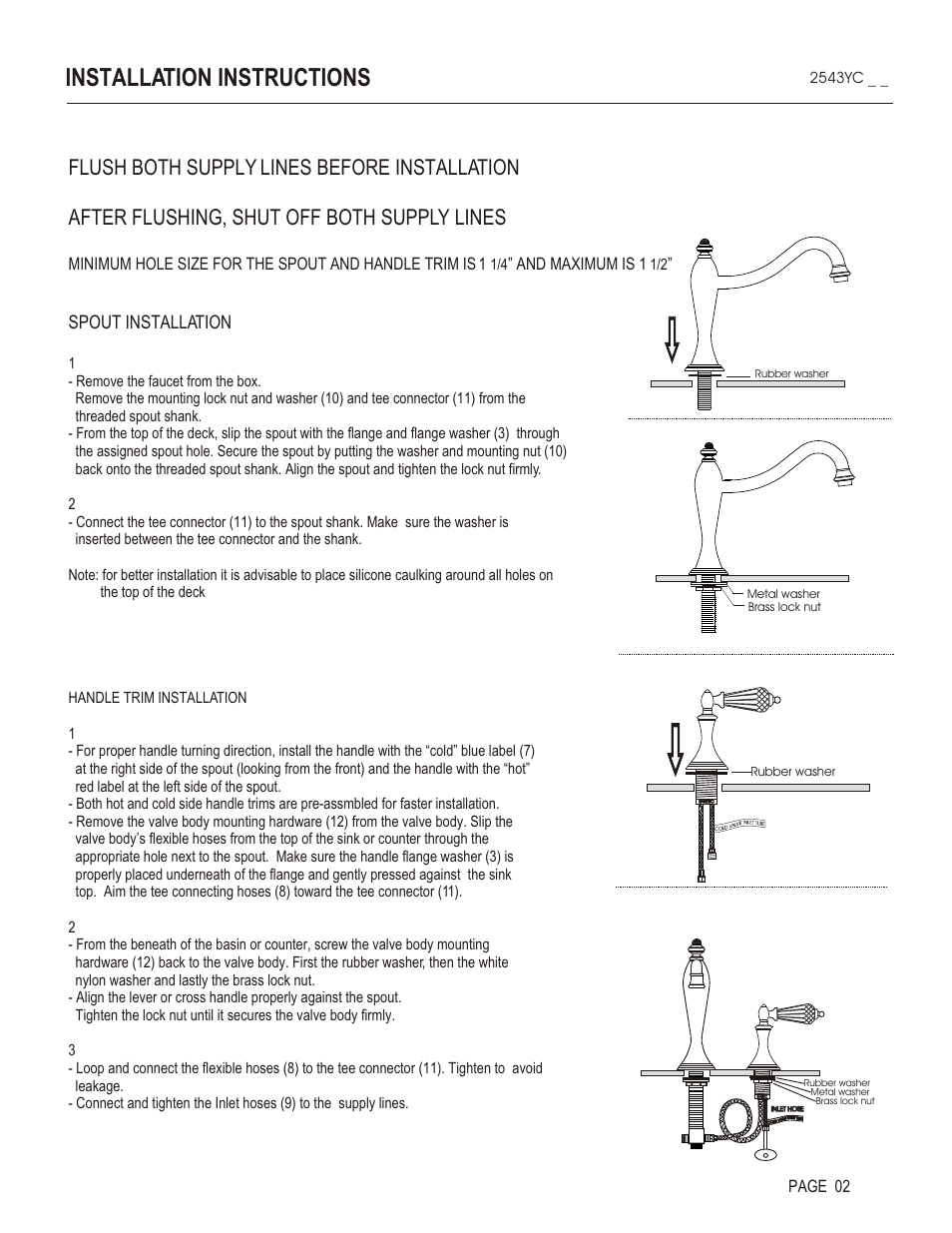 Installation instructions, Spout installation, And maximum is 1 | Page 02 | Santec 2543YC User Manual | Page 2 / 4