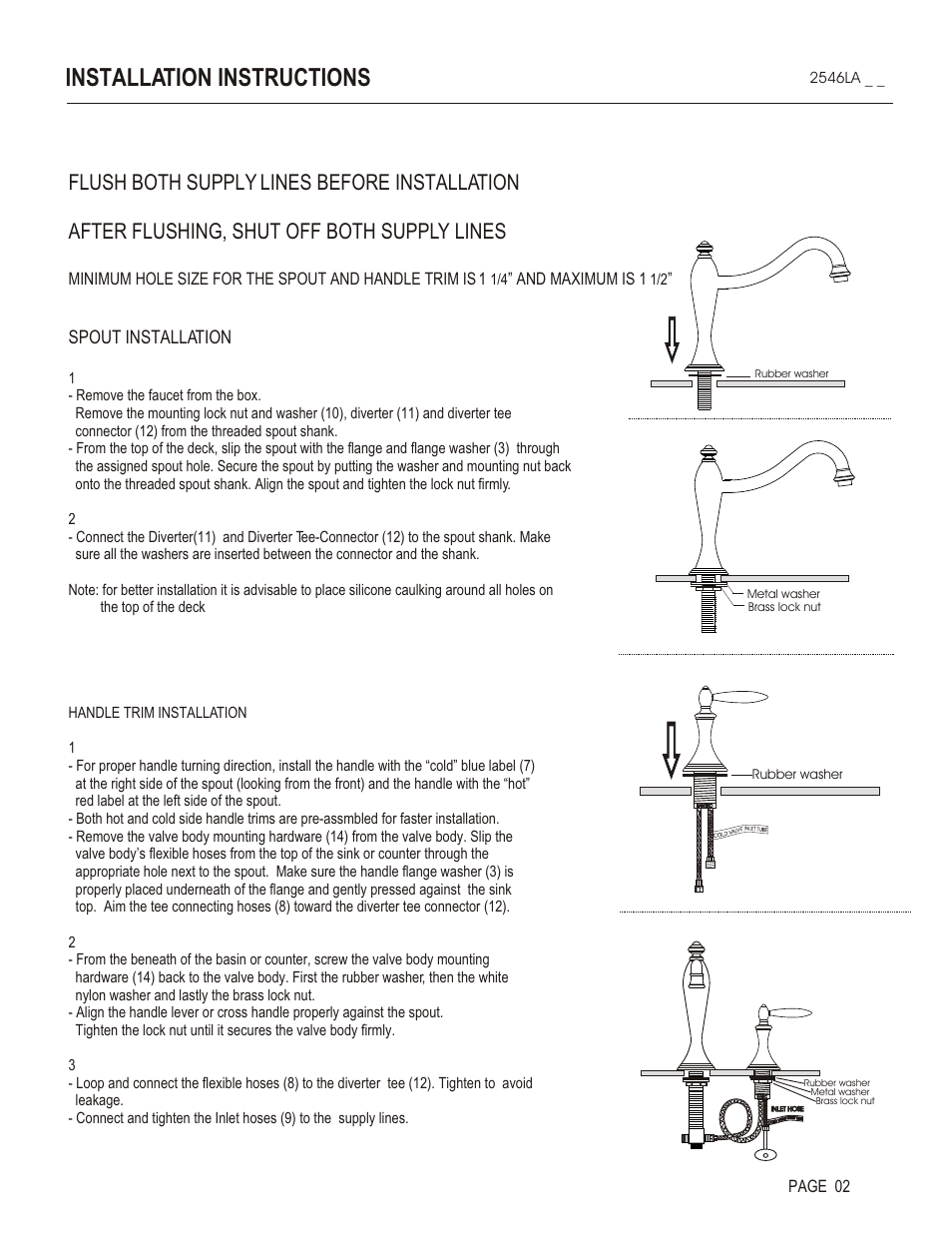 Installation instructions, Spout installation, And maximum is 1 | Page 02 | Santec 2546LA User Manual | Page 2 / 4