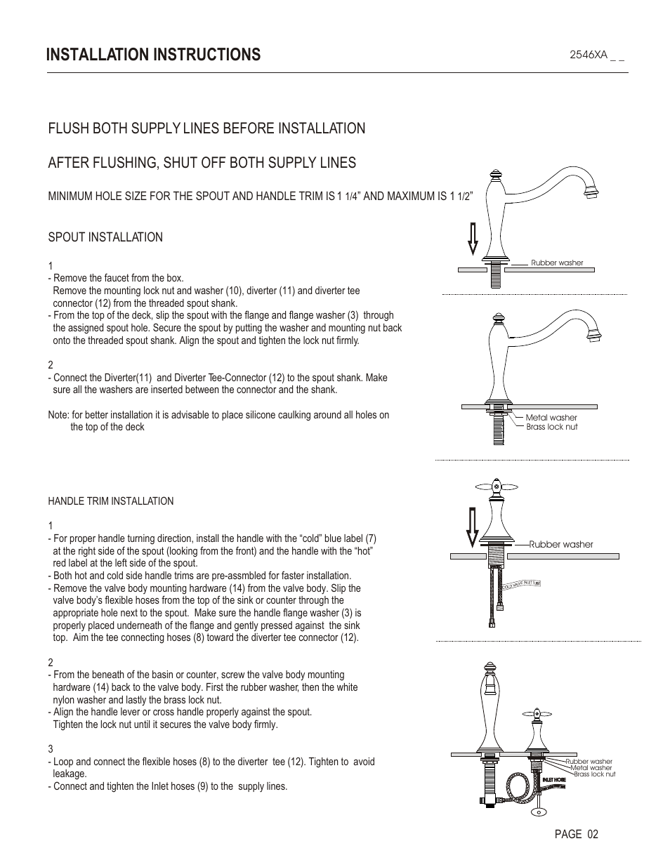 Installation instructions, Spout installation, And maximum is 1 | Page 02 | Santec 2546XA User Manual | Page 2 / 4