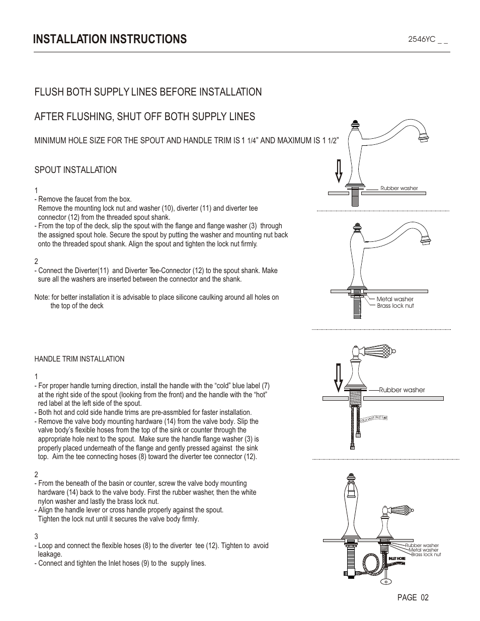 Installation instructions, Spout installation, And maximum is 1 | Page 02 | Santec 2546YC User Manual | Page 2 / 4