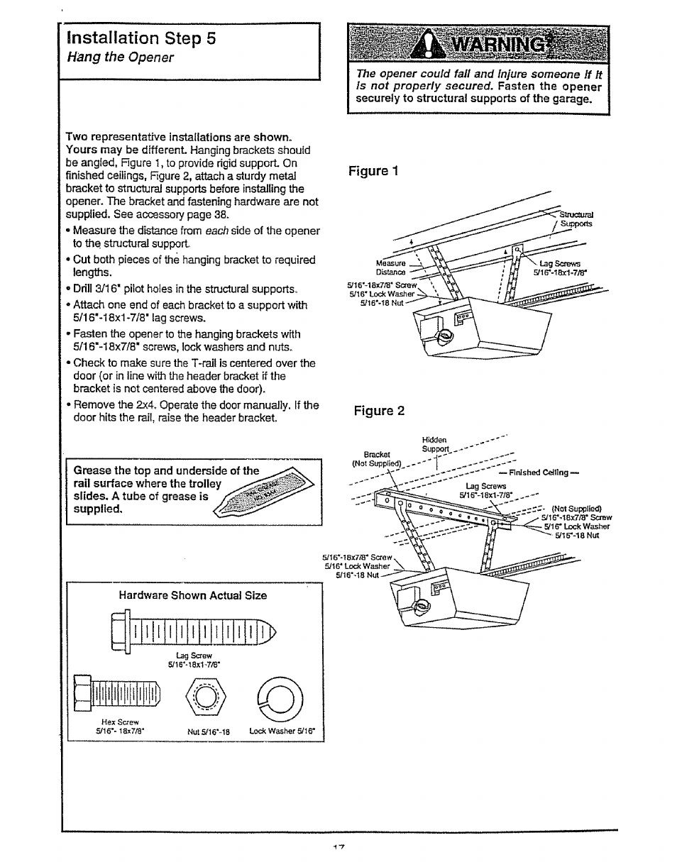 Installation step 5, Häng the opener | Craftsman 139.53675SRT User Manual | Page 17 / 40