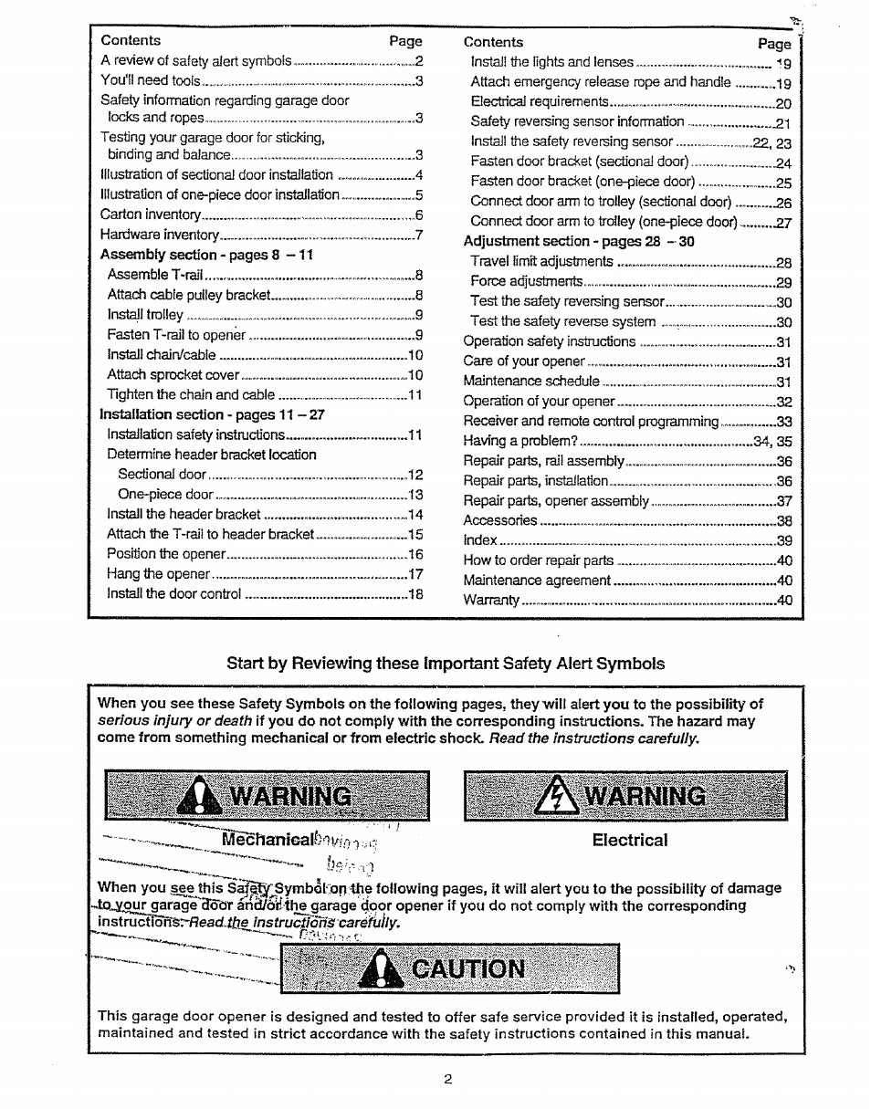 Electrical | Craftsman 139.53675SRT User Manual | Page 2 / 40