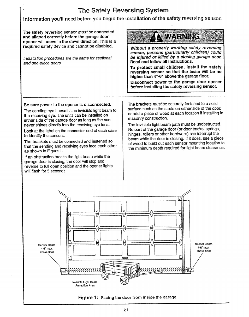 The safety reversing system | Craftsman 139.53675SRT User Manual | Page 21 / 40