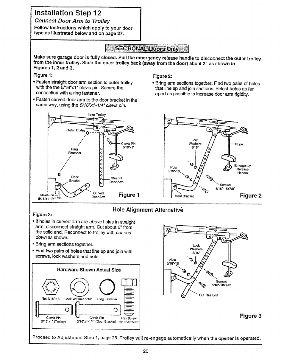 Hole alignment alternative, Figure 3, Installation step 12 | Craftsman 139.53675SRT User Manual | Page 26 / 40