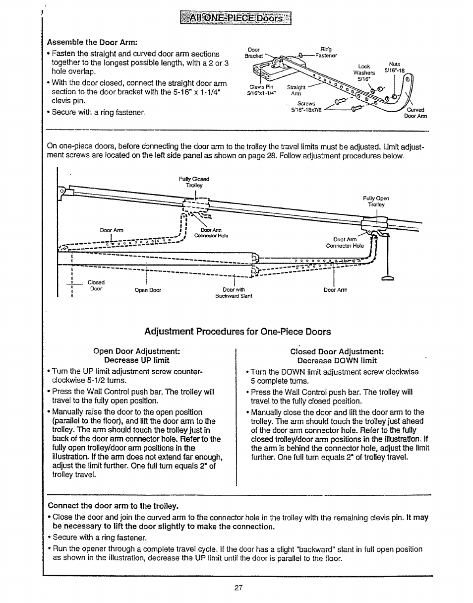 Ad}ustment procedures for one-piece doors | Craftsman 139.53675SRT User Manual | Page 27 / 40