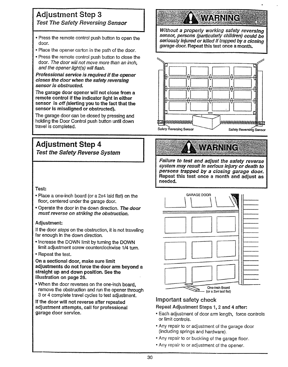 Adjustment step 3, Adjustment step 4, Important safety check | Craftsman 139.53675SRT User Manual | Page 30 / 40