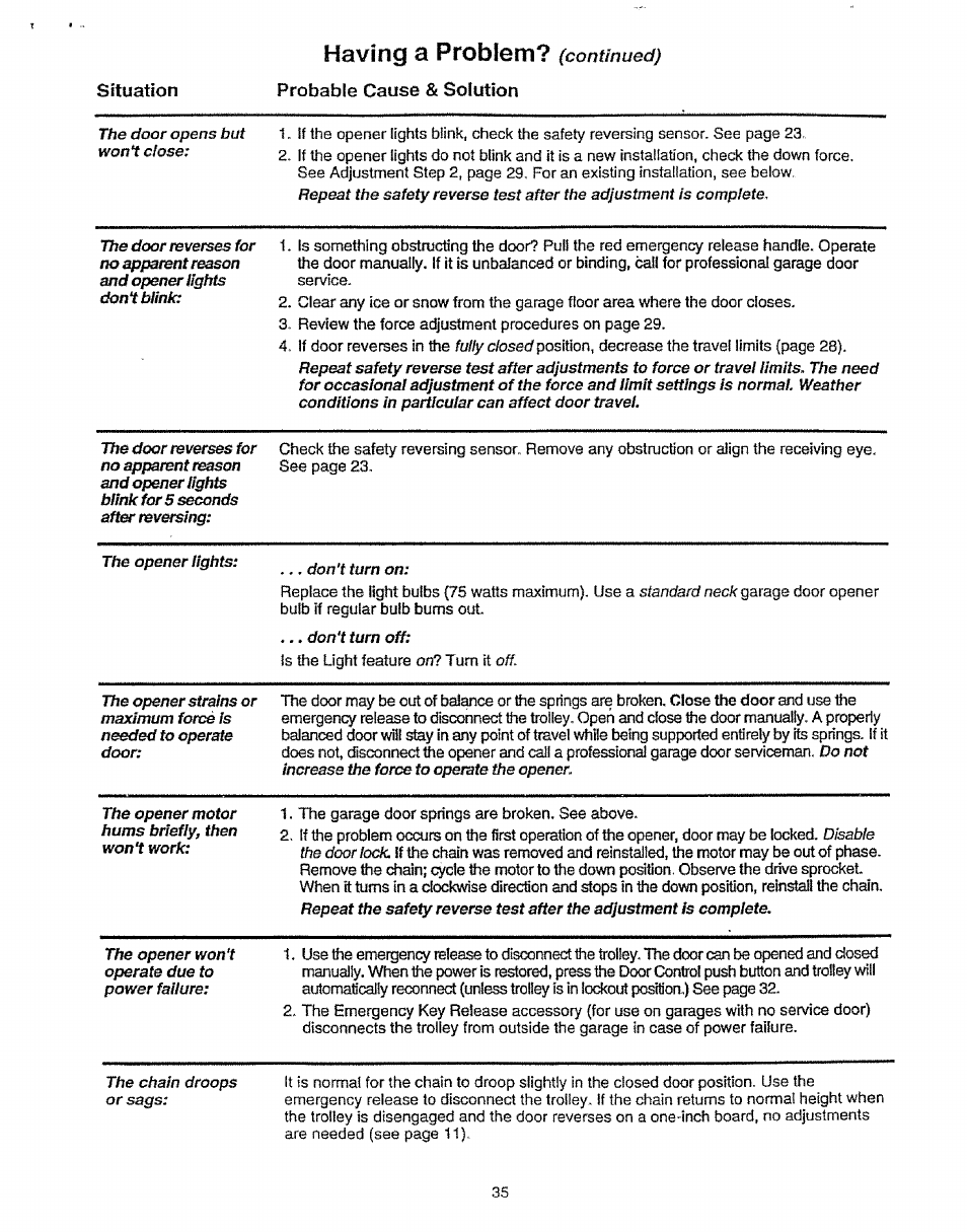 Having a problem? (continued), Having a problem, Continued) | Craftsman 139.53675SRT User Manual | Page 35 / 40