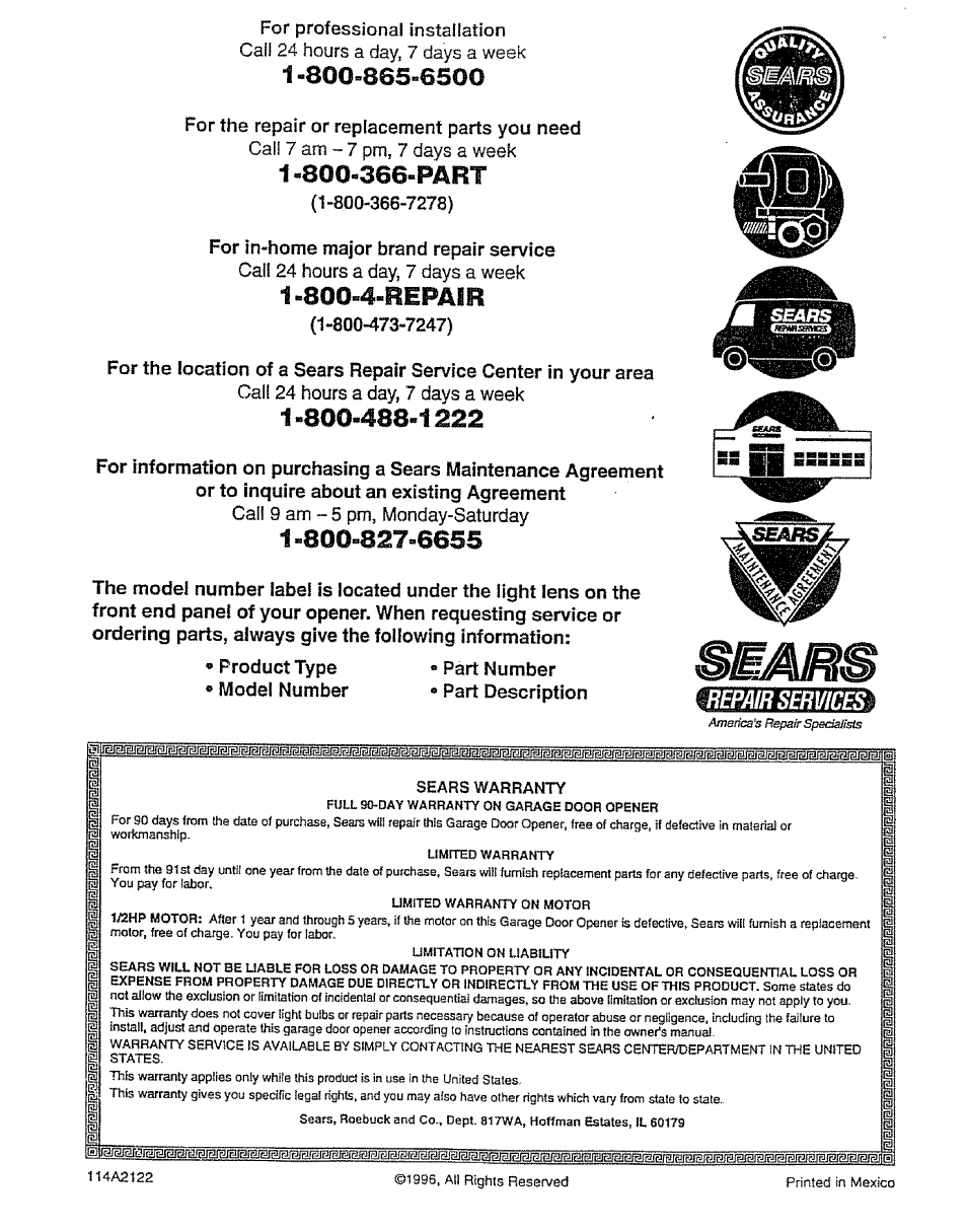 1 -800-366-part, 800-4-repair | Craftsman 139.53675SRT User Manual | Page 40 / 40