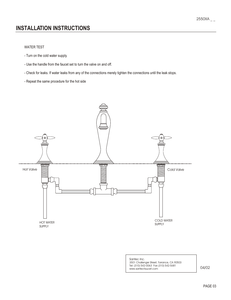 Installation instructions | Santec 2550XA User Manual | Page 3 / 4