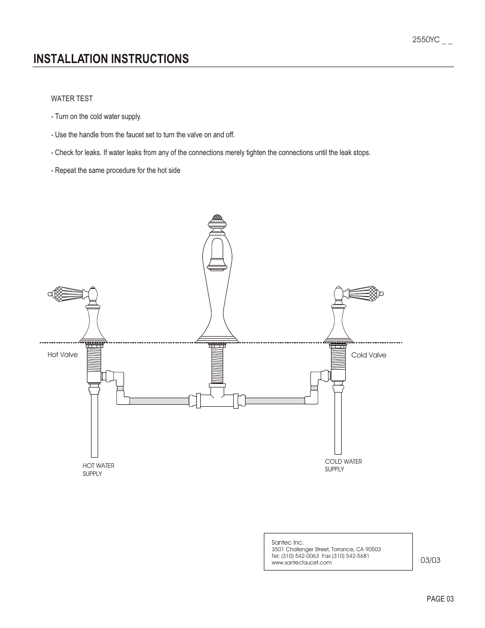 Installation instructions | Santec 2550YC User Manual | Page 3 / 4