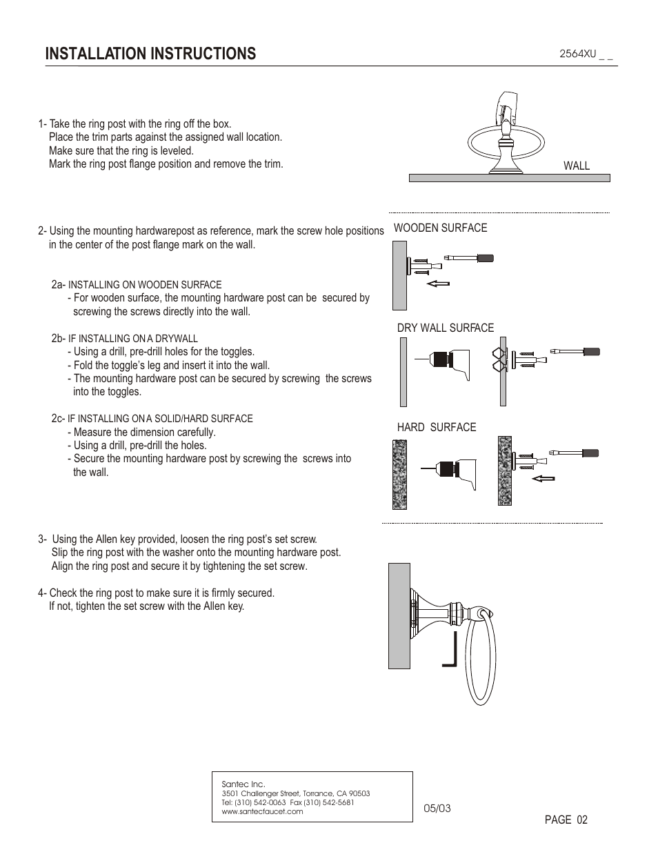 Installation instructions | Santec 2564XU User Manual | Page 2 / 3