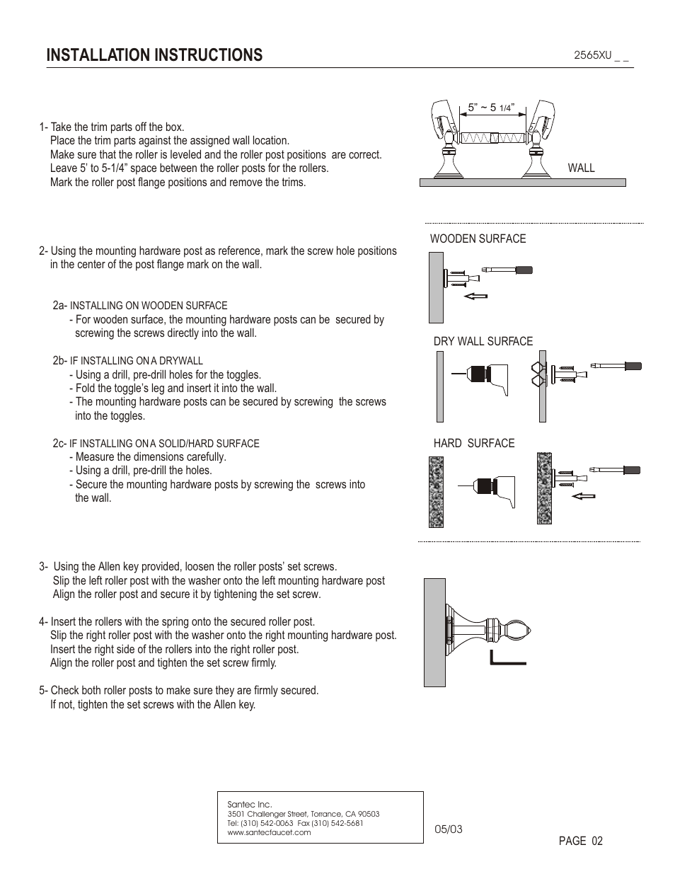 Installation instructions | Santec 2565XU User Manual | Page 2 / 3