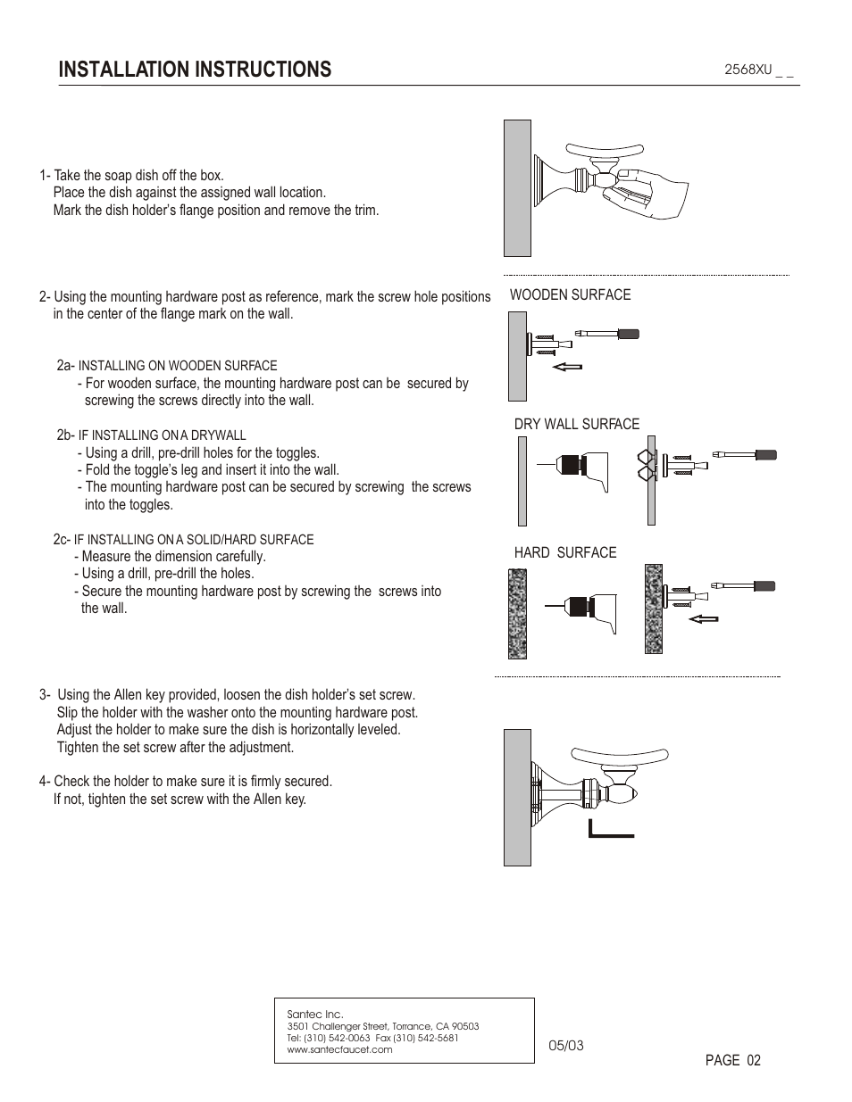 Installation instructions | Santec 2568XU User Manual | Page 2 / 3