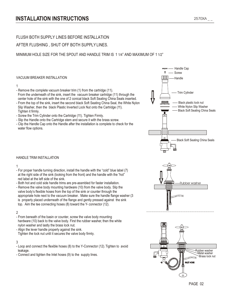 Installation instructions, Flush both supply lines before installation, After flushing , shut off both supply lines | And maximum of 1, Page 02 | Santec 2570XA User Manual | Page 2 / 4