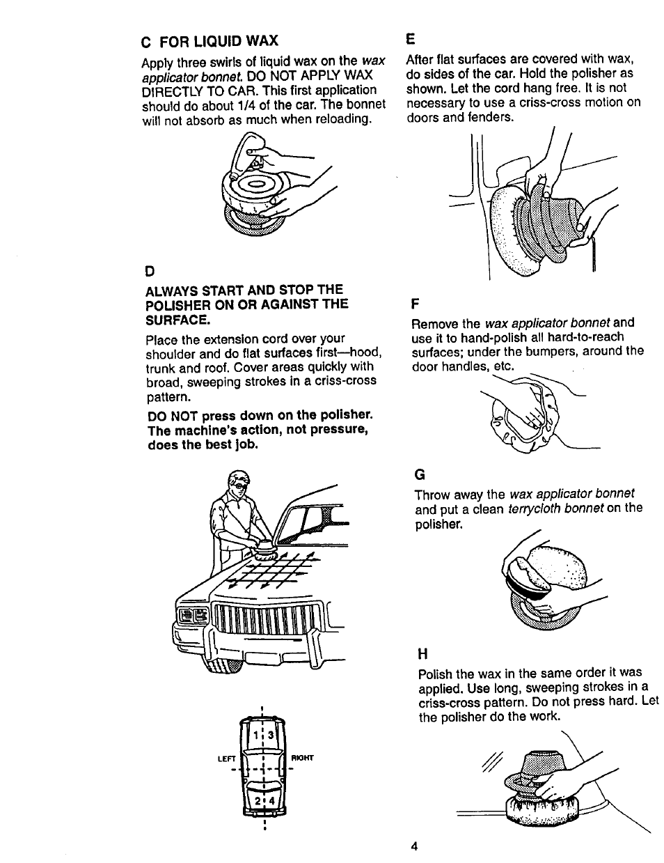 C for liquid wax | Craftsman 646.10620 User Manual | Page 4 / 8