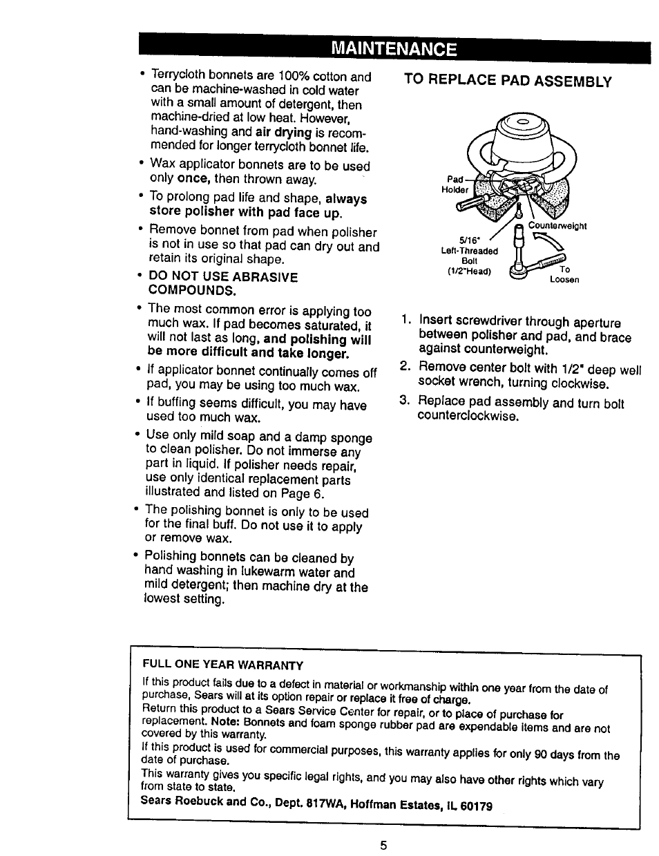 Maintenance | Craftsman 646.10620 User Manual | Page 5 / 8