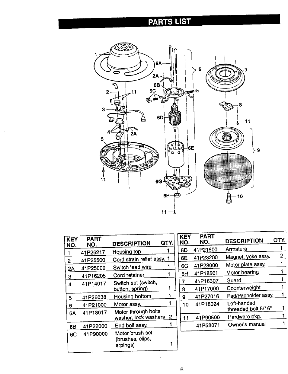 Parts list | Craftsman 646.10620 User Manual | Page 6 / 8