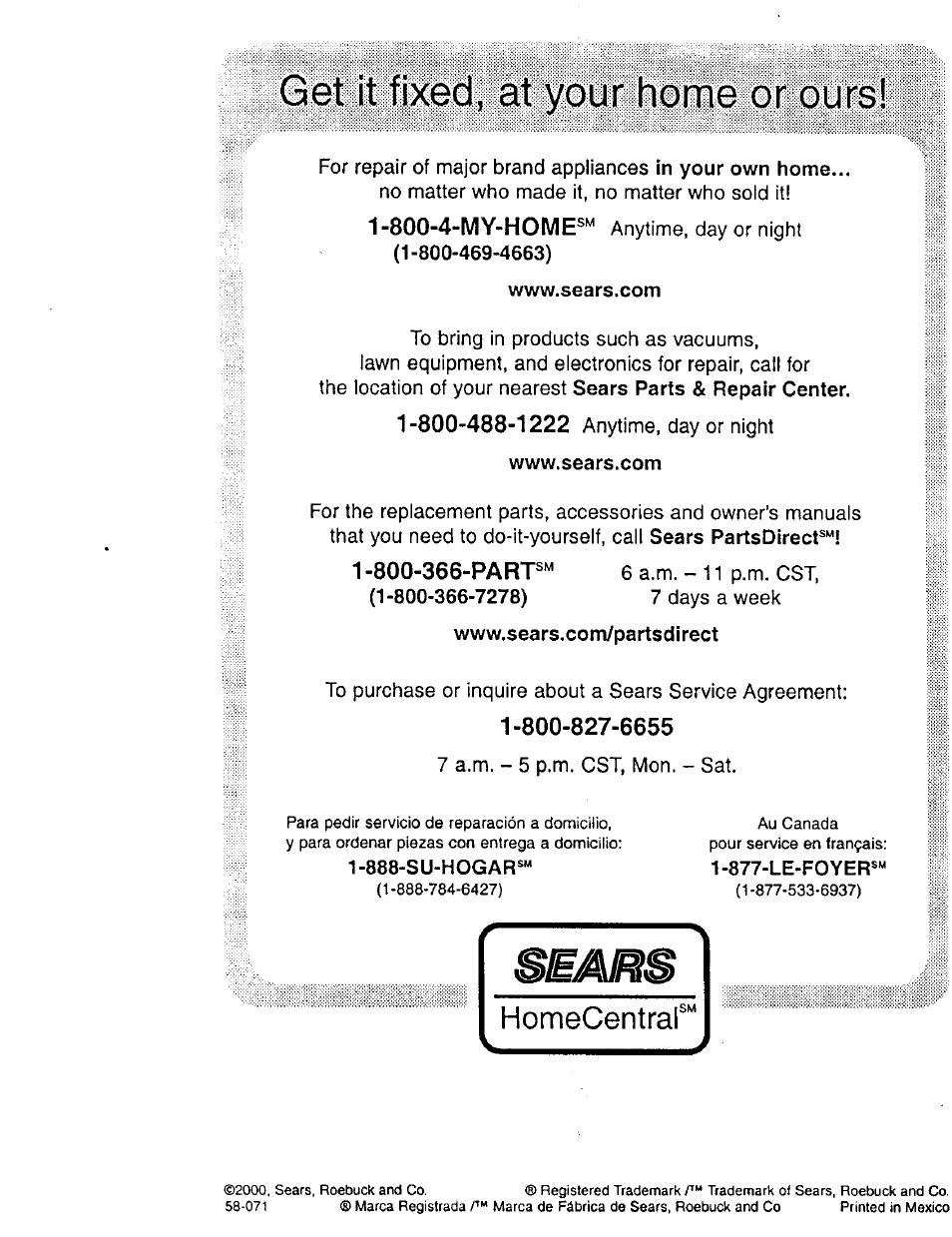 Get it fixed, at your home or ours | Craftsman 646.10620 User Manual | Page 8 / 8