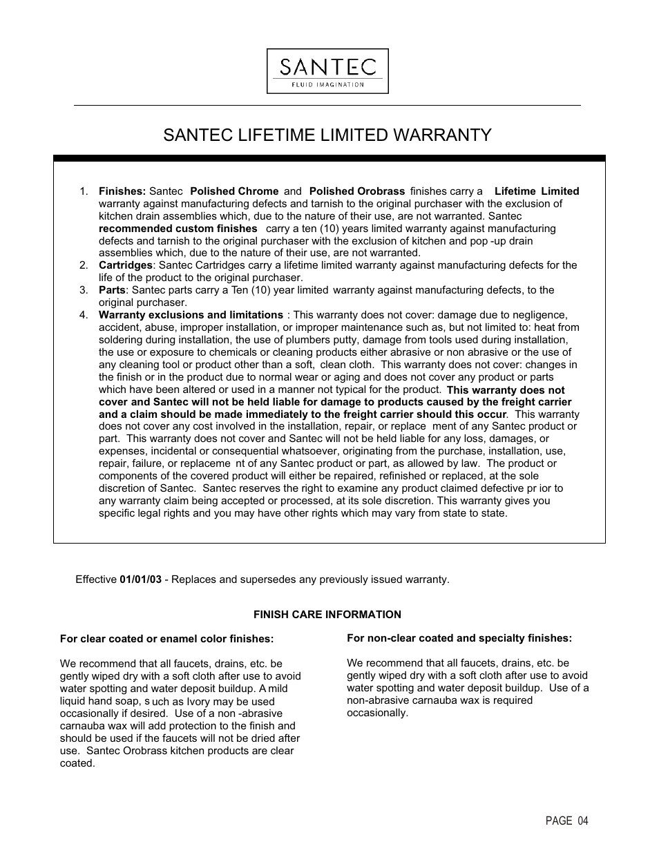Santec lifetime limited warranty | Santec 2670EZ User Manual | Page 4 / 4
