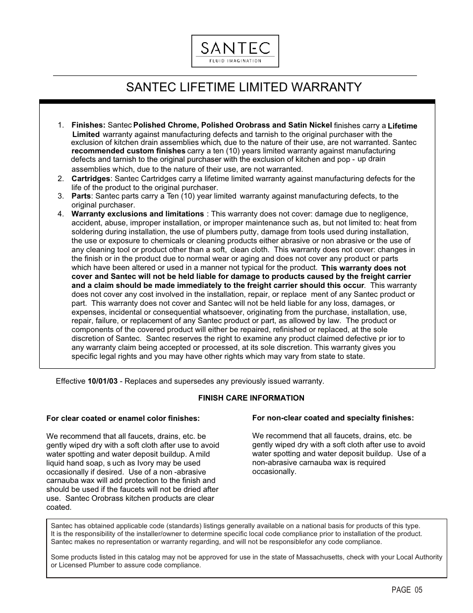 Santec lifetime limited warranty | Santec 2850MO User Manual | Page 5 / 5