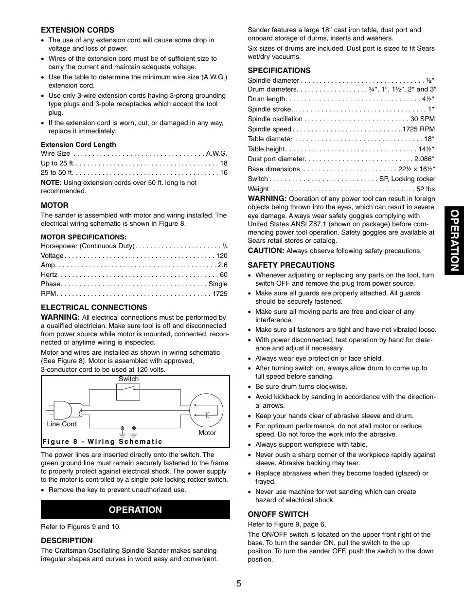 Opera tion, Operation | Craftsman 351.215 User Manual | Page 5 / 12