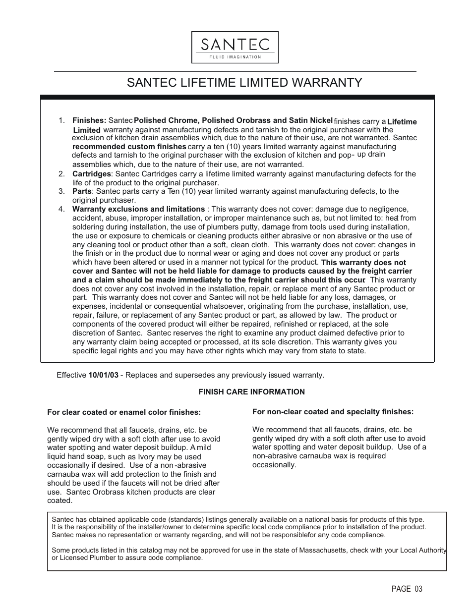 Santec lifetime limited warranty | Santec 2960VA User Manual | Page 3 / 3