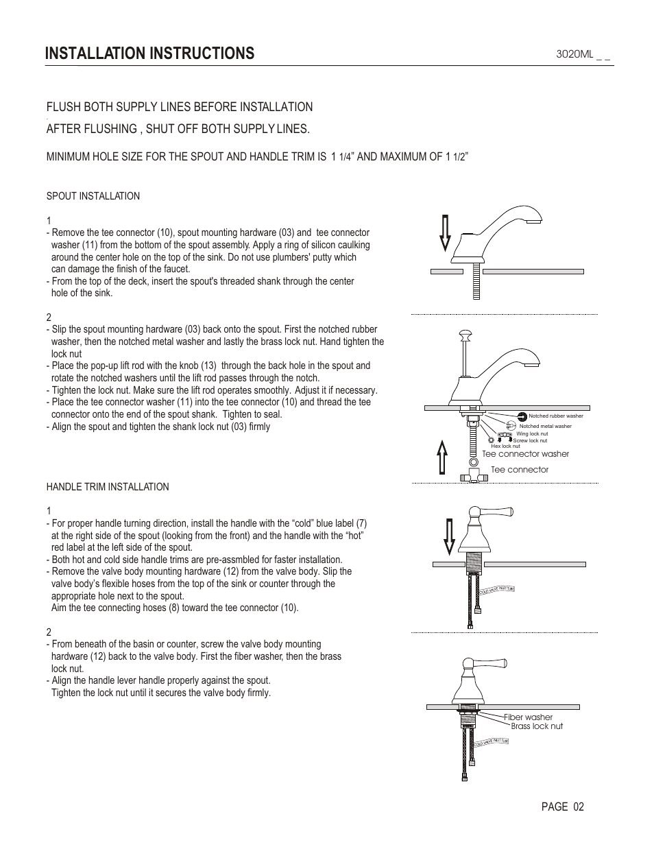 Installation instructions, Flush both supply lines before installation, After flushing , shut off both supply lines | And maximum of 1, Page 02 | Santec 3020ML User Manual | Page 2 / 4