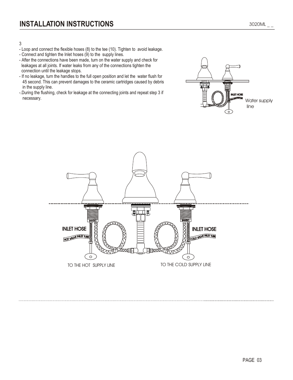 Installation instructions, Page 03, Inlet hose | Santec 3020ML User Manual | Page 3 / 4