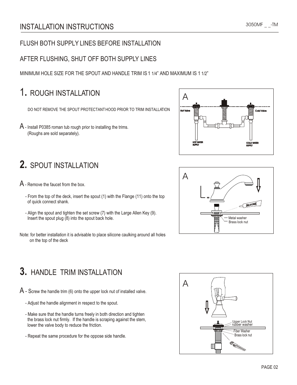 Rough installation, Spout installation a, Handle trim installation a | Installation instructions | Santec 3050MF-TM User Manual | Page 2 / 4
