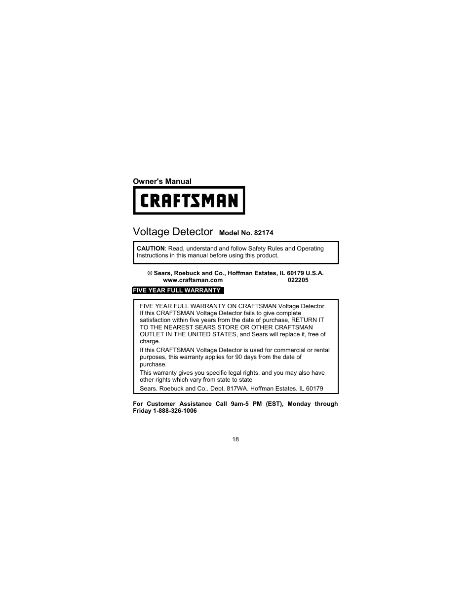 Voltage detector | Craftsman 82140 User Manual | Page 18 / 21