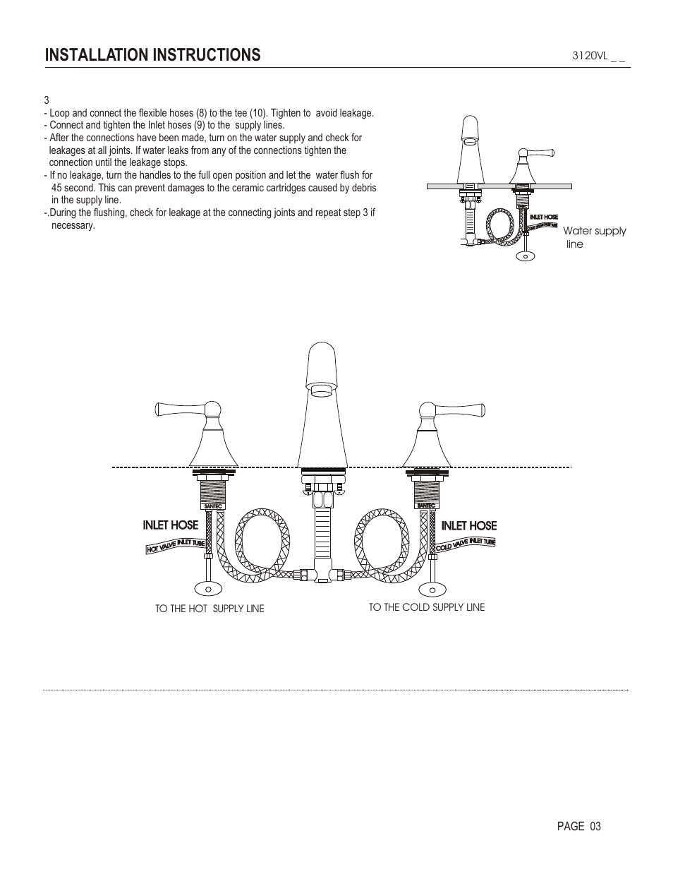 Installation instructions, Page 03, Inlet hose | Santec 3120VL User Manual | Page 3 / 4