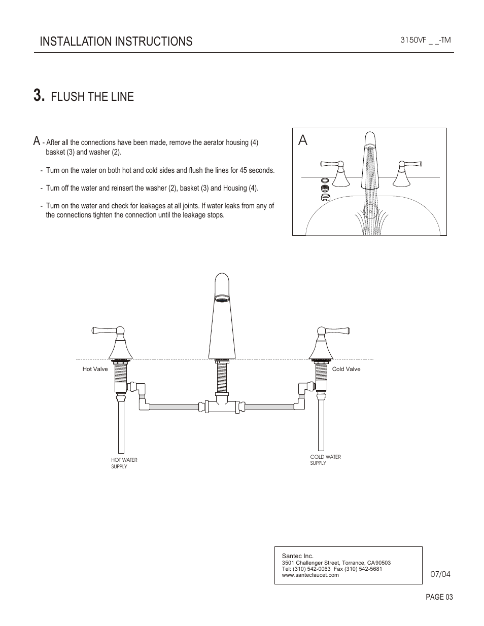 Installation instructions, Flush the line a | Santec 3150VF-TM User Manual | Page 3 / 4