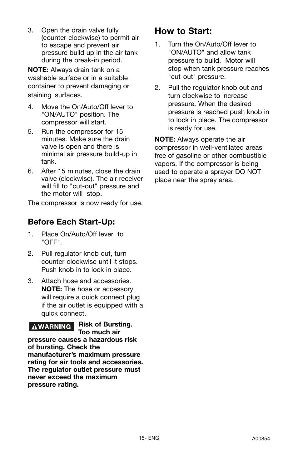 How to start, Before each start-up | Craftsman 919.16558 User Manual | Page 15 / 48