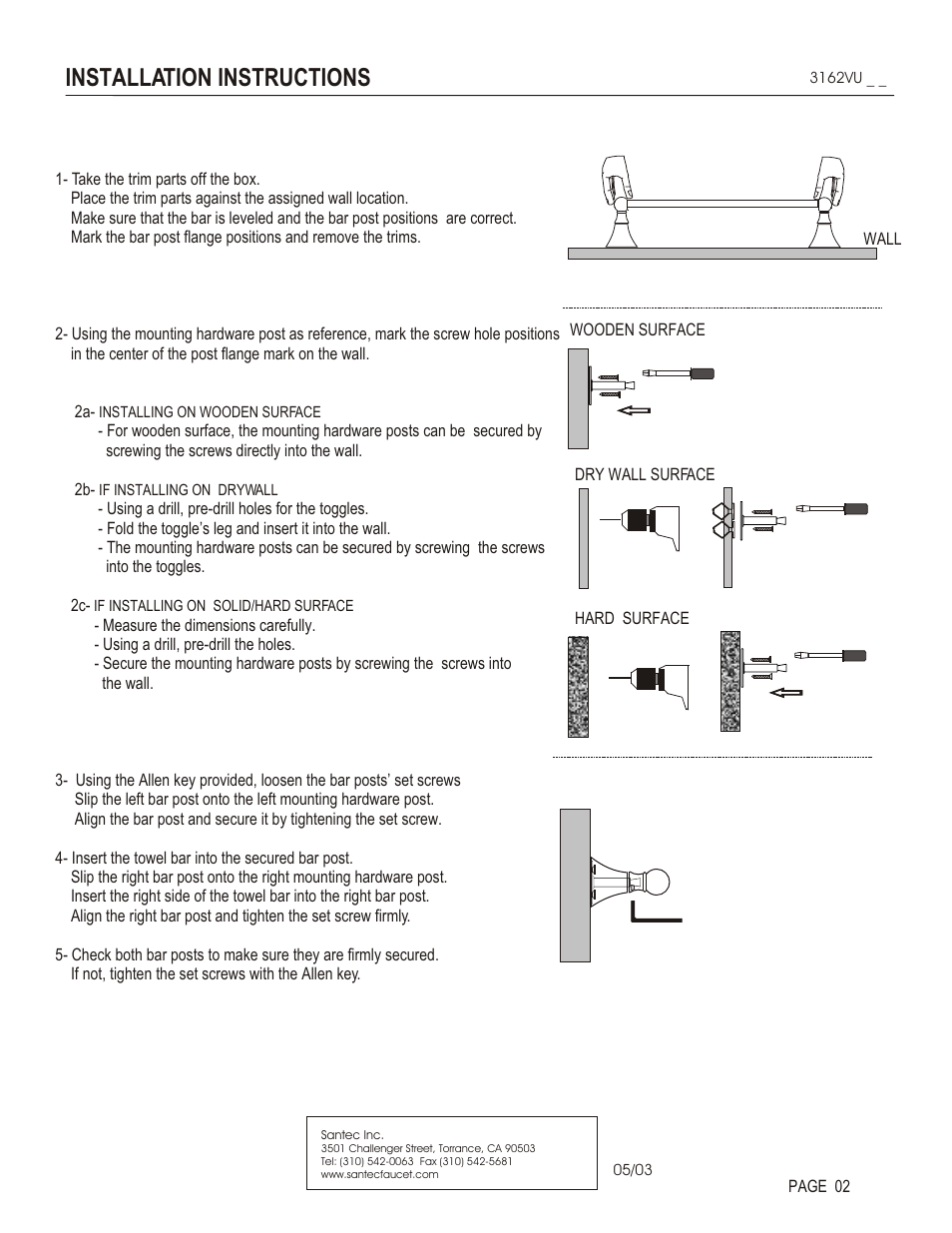 Installation instructions | Santec 3162VU User Manual | Page 2 / 3