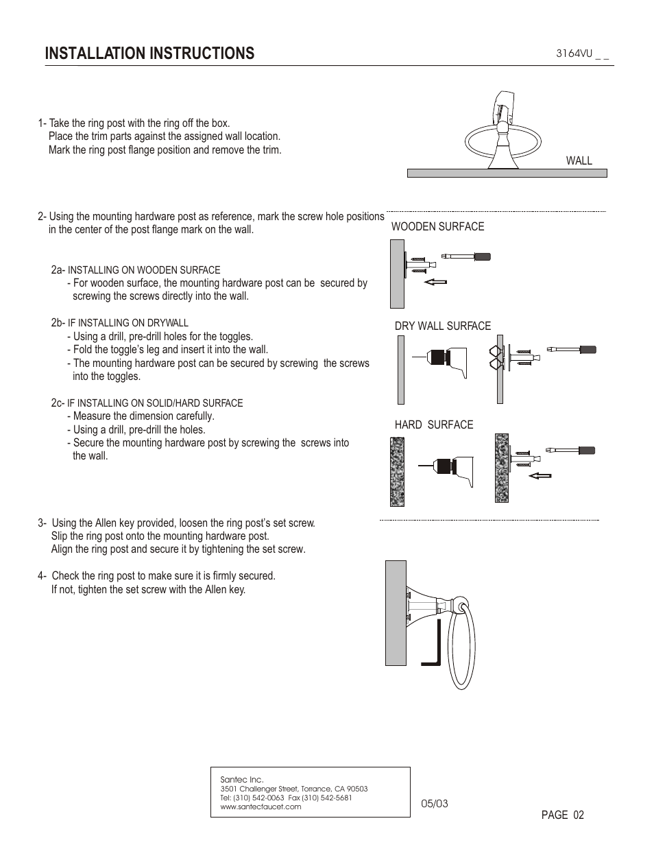 Installation instructions | Santec 3164VU User Manual | Page 2 / 3