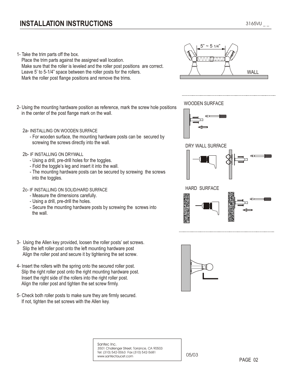 Installation instructions | Santec 3165VU User Manual | Page 2 / 3