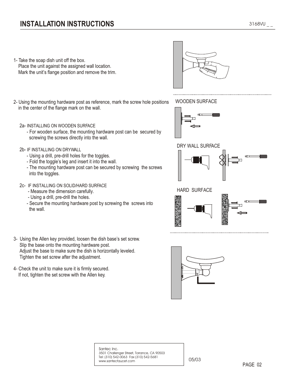 Installation instructions | Santec 3168VU User Manual | Page 2 / 3