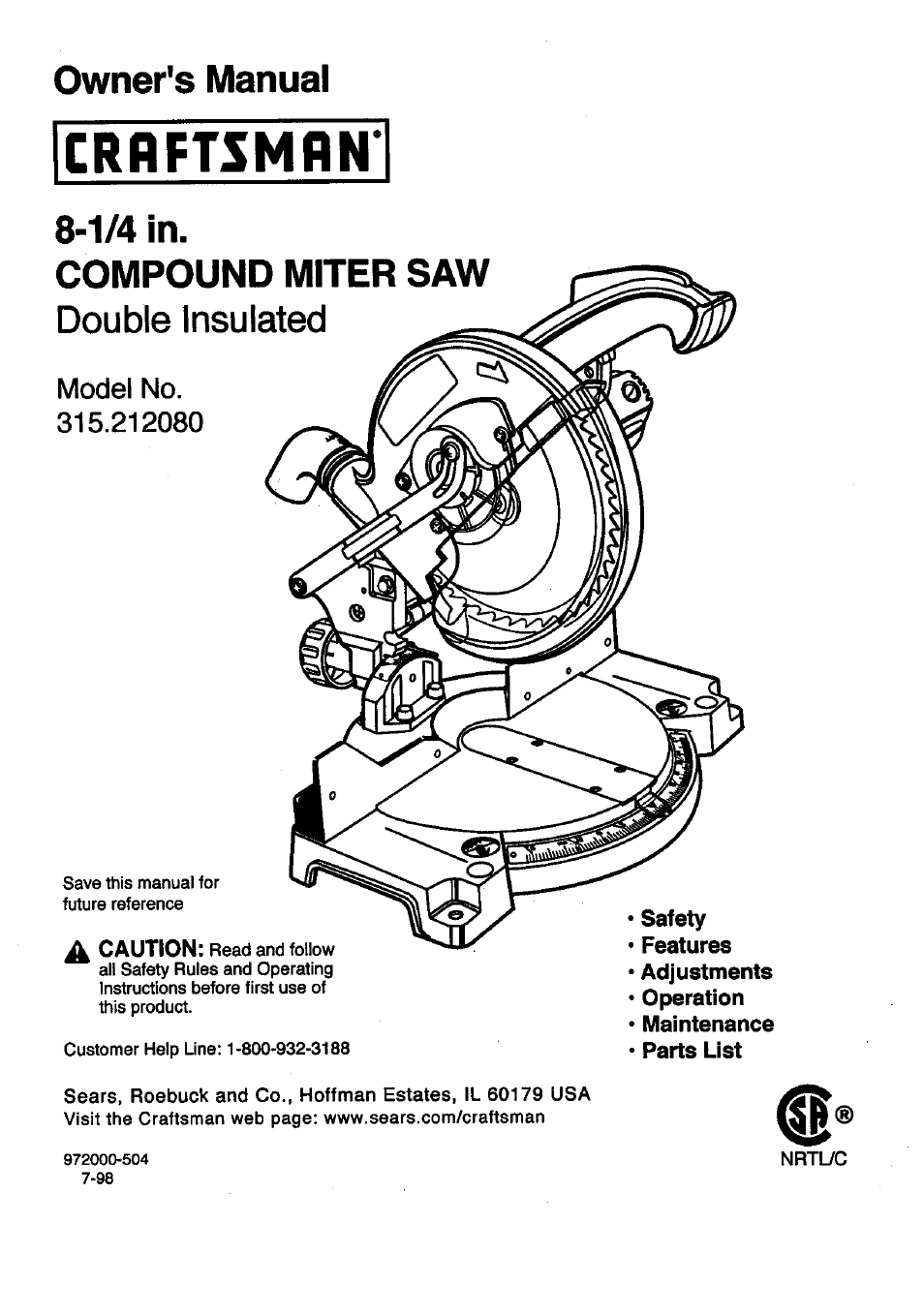 Craftsman 315.212080 User Manual | 36 pages