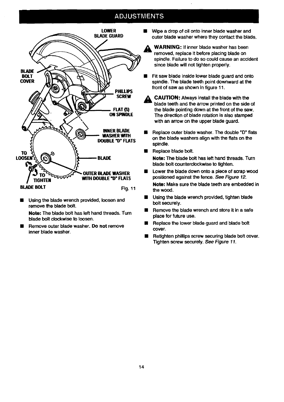 Adjustments | Craftsman 315.212080 User Manual | Page 14 / 36