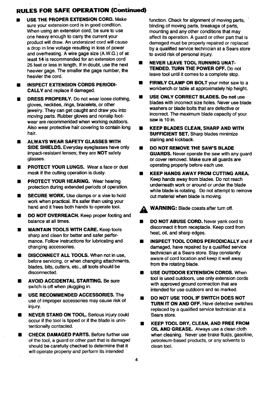 Rules for safe operation (continued) | Craftsman 315.212080 User Manual | Page 4 / 36