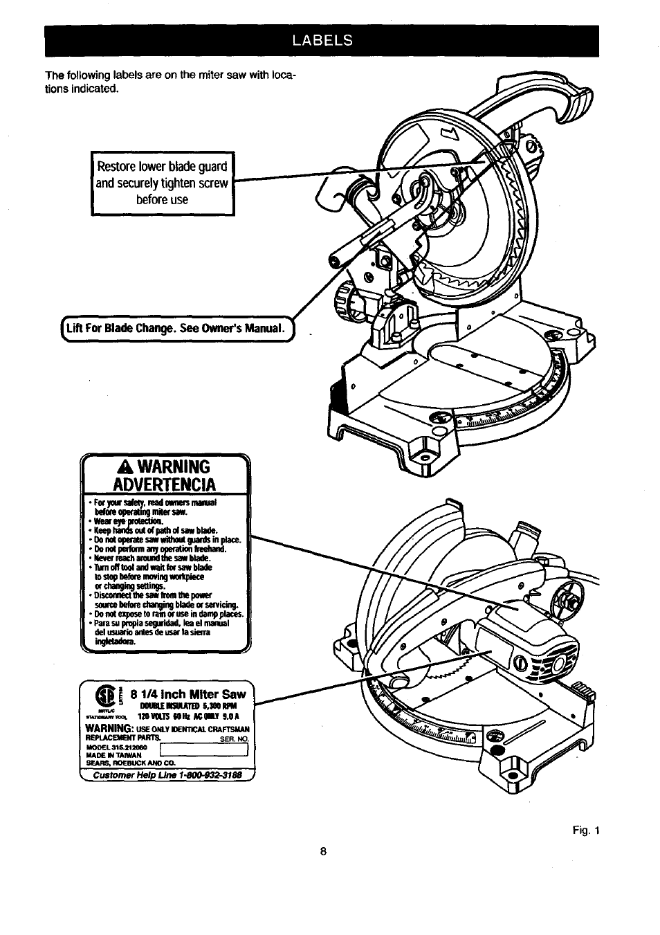 Warning advertencia | Craftsman 315.212080 User Manual | Page 8 / 36
