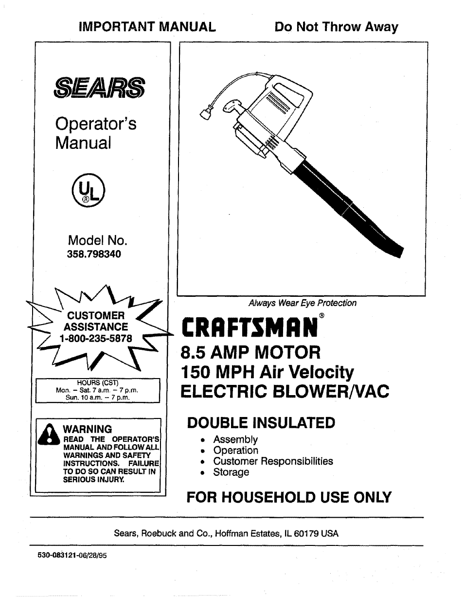 Craftsman 358.798340 User Manual | 16 pages