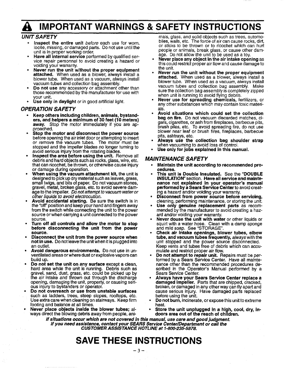 Important warnings & safety instructions, Save these instructions | Craftsman 358.798340 User Manual | Page 3 / 16