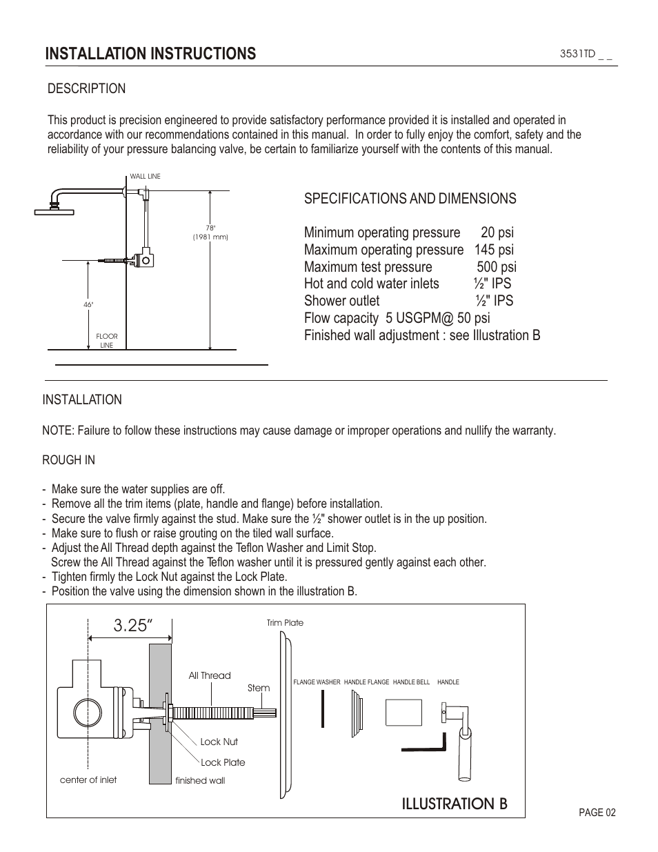 Installation instructions, Illustration b, Description | Installation | Santec 3531TD User Manual | Page 2 / 4